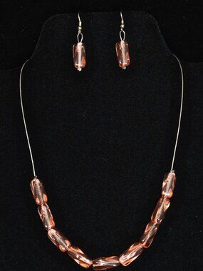 Pink Foil Lined Glass 1930's Necklace & Earrings Set
